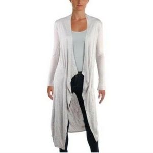 Aveto gray calf length long light duster waterfall open front cardigan size xs